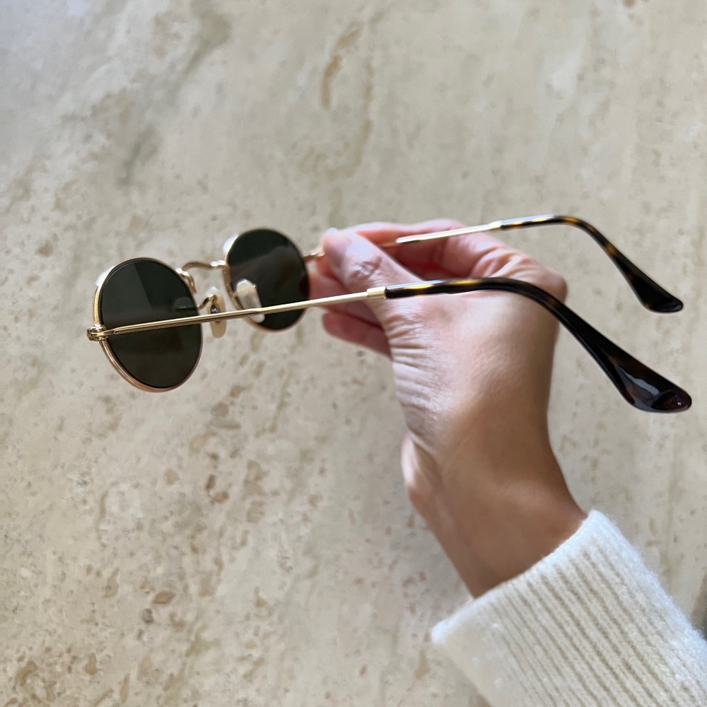 Ray-Ban oval flat metal sunglasses gold tortoise and green lenses RB3547-N 48/21 - Picture 10 of 17
